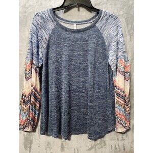 JW Sweater Womens M Blue Heathered Chiffon Like Sleeves Comfy Classic Boho